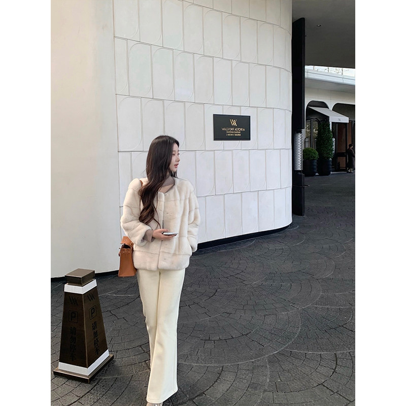 DUCHUNZI醋酸羊毛加绒微喇裤子