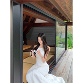 DUCHUNZI 纯色温柔 气质长裙 亚麻老钱风无袖 连衣裙收腰中长款