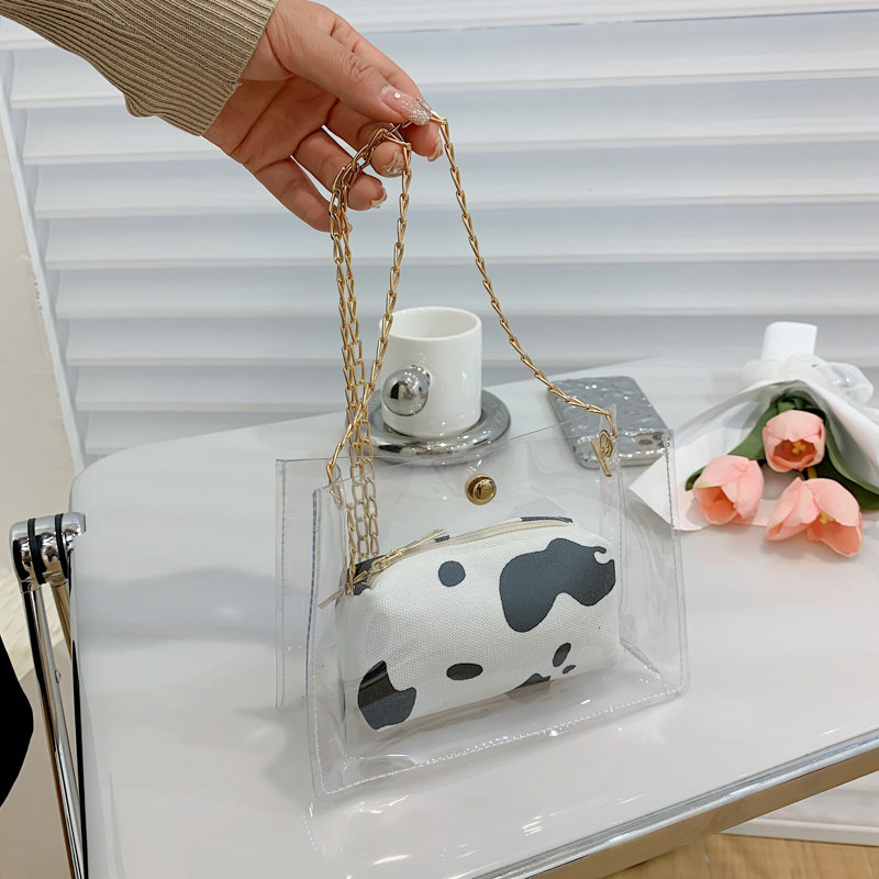 夏天透明小包包女时尚2022新款潮网红果冻包子母包链条单肩斜挎包