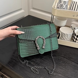 复古鳄鱼纹包包女士2025新款 链条单肩包百搭高级感斜挎小方包 时尚