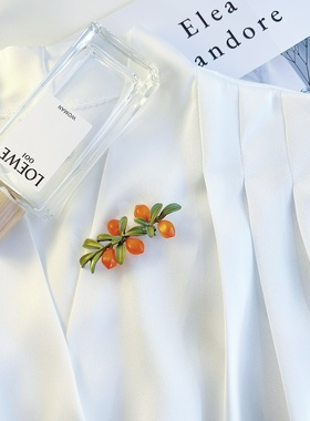 浪漫春夏柠檬树枝胸针 小清新橙色果实耳环别针四季可用上衣别针