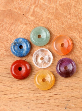 【茜茜珠饰】甜甜圈7颗一组七脉石天然水晶玛瑙石平安扣吊坠 四款