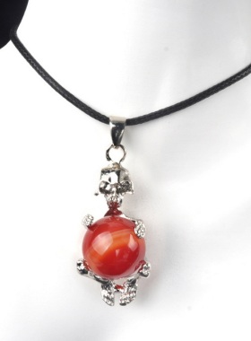 【茜茜珠饰】水晶玛瑙石头圆球骷髅人吊坠项链复活节欧美 35色