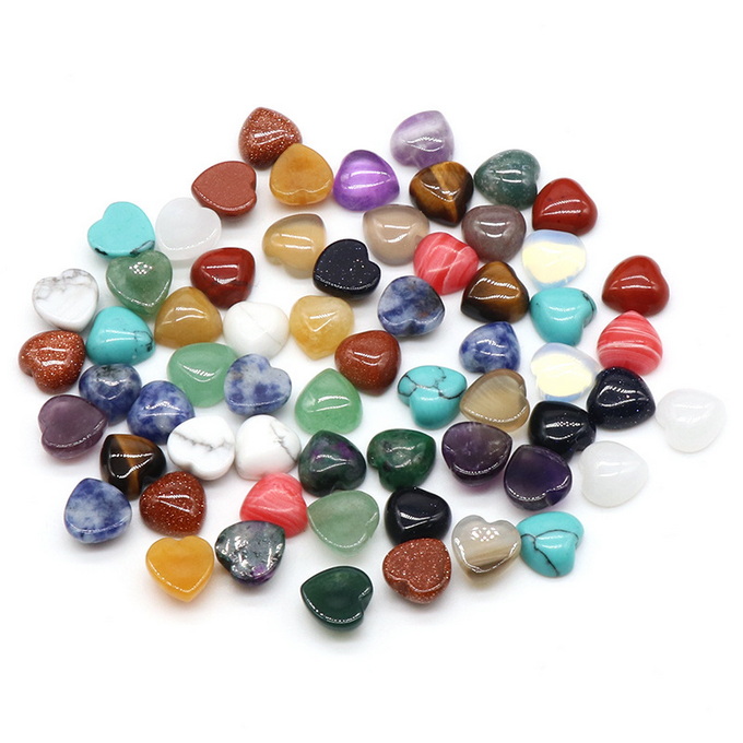 【茜茜珠饰】爱心戒面天然水晶单弧面心形平面桃心DIY饰品 19色