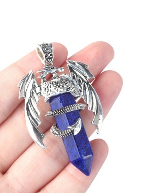 【茜茜珠饰】大号火龙吊坠天然水晶合金六角柱双尖飞龙翼龙 13色