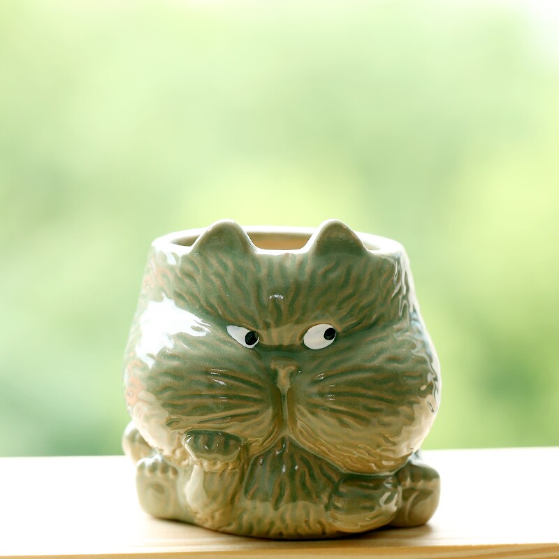 卡通可爱猫咪简约风植物多肉花盆创意动物盆栽摆件个性拇指盆小狗