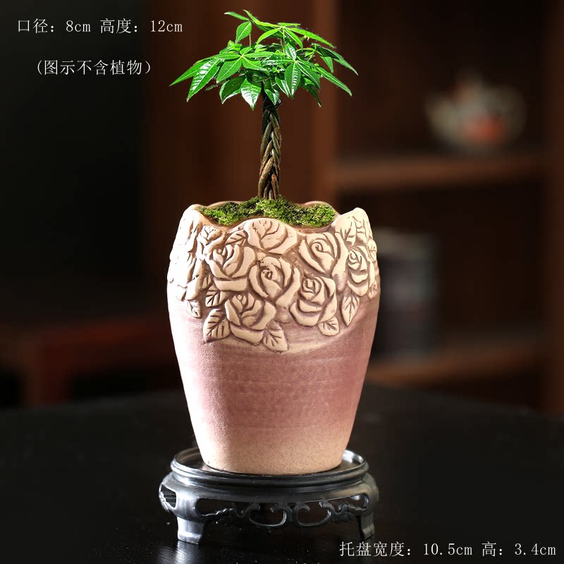 特价玫瑰老桩花盆陶瓷家用阳台陶土粗陶花盘中小陶盆清仓工厂直销