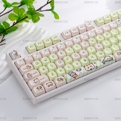 奶绿熊猫键帽MOA高度pbt材质适配机械键盘61/68/87/98/104/108等
