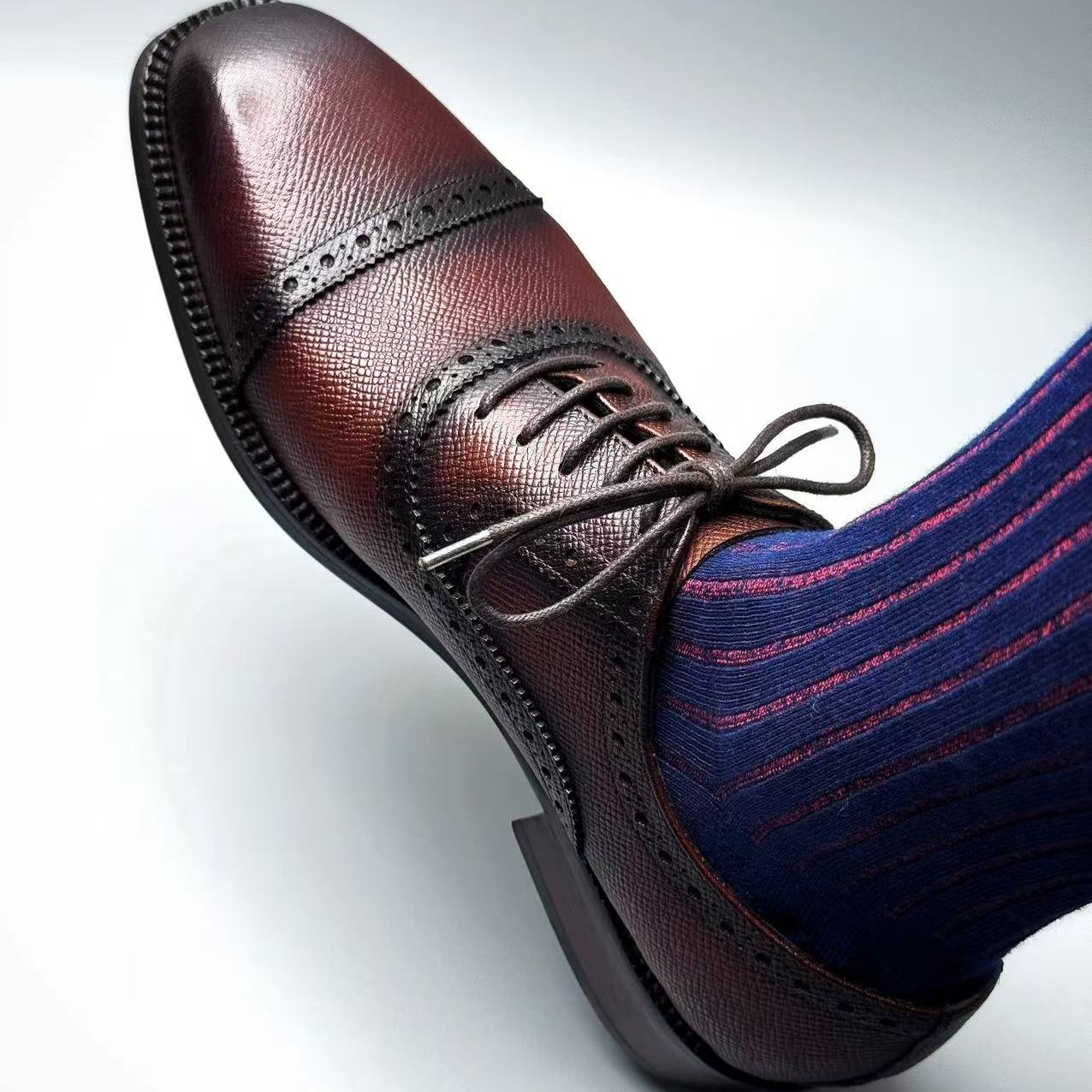 头层手掌纹牛皮三接头男士牛津鞋