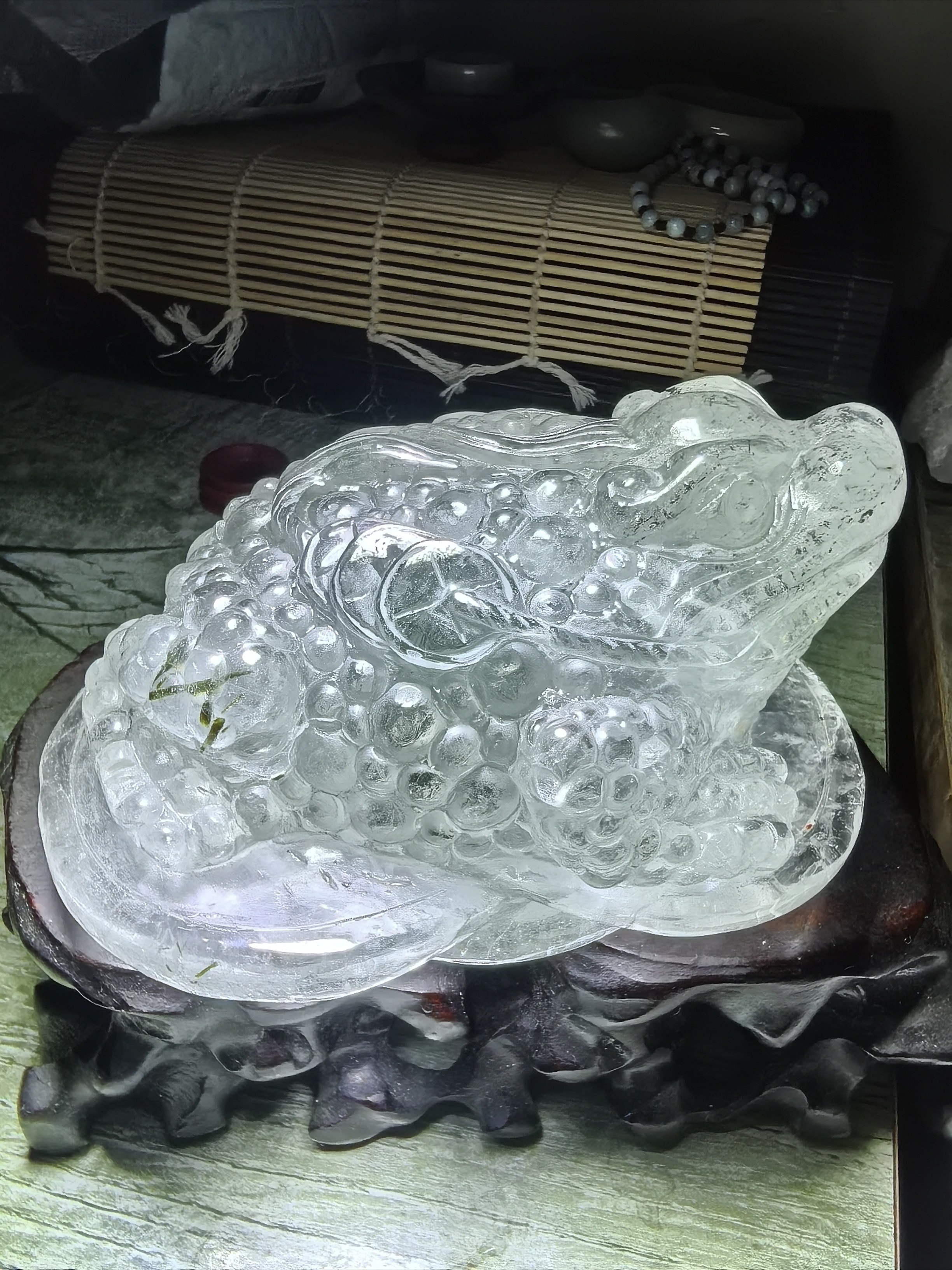 天然绿幽灵水晶大金蟾摆件