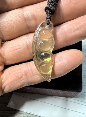 天然黄水晶四季豆吊坠挂件