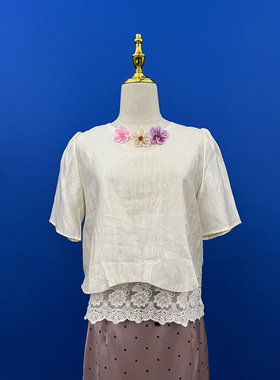 北纬8度复古系宫廷风衬衫女夏季光泽面上衣法式黄色短袖百搭通勤