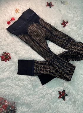 外单复古系立体装饰加长连裤女保暖过冬蕾絲假两件特厚加绒打底裤