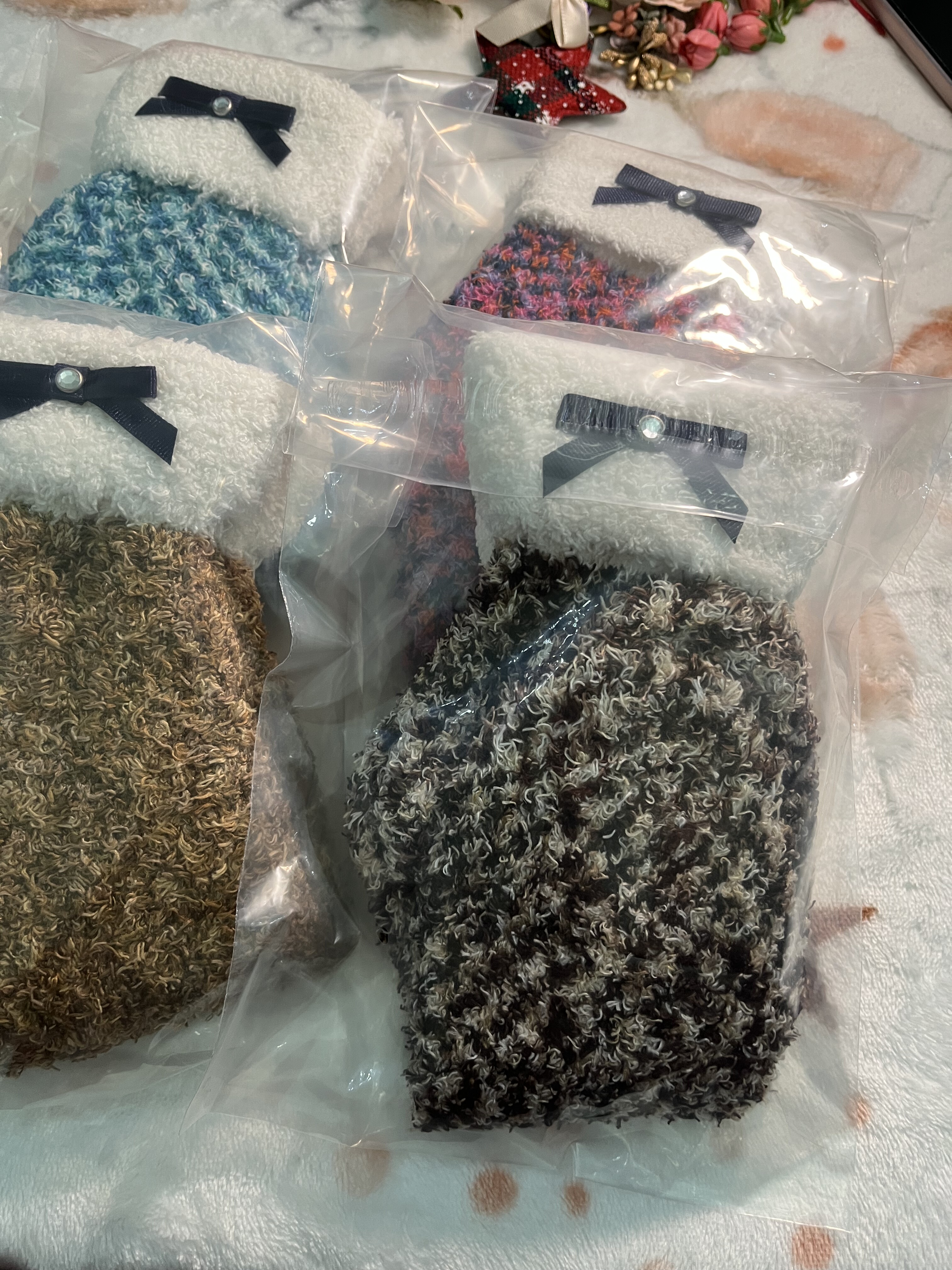 孤品手作秋冬款復古系蝴蝶結女襪子中筒襪顯白暖暖襪珊瑚絨5雙裝