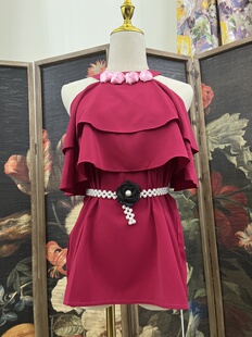 巨美孤品度假手作北纬8度复古系宫廷风立体装饰漏肩上衣女宴会