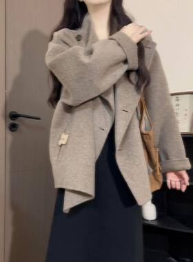 冬季韩版翻领小个子毛呢大衣女