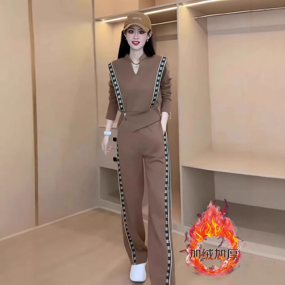 欧货休闲运动套装女2025秋冬新款时尚洋气设计感高档阔腿裤两件套