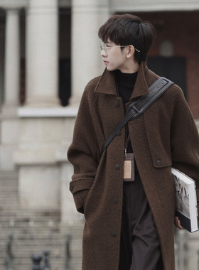 Eli【苏格兰牧场】翻领中长款摇粒绒绵羊毛手工双面呢大衣外套