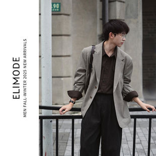 ELI【盖茨比】老钱风羊毛混纺平驳领牛角扣复古休闲西服外套男秋