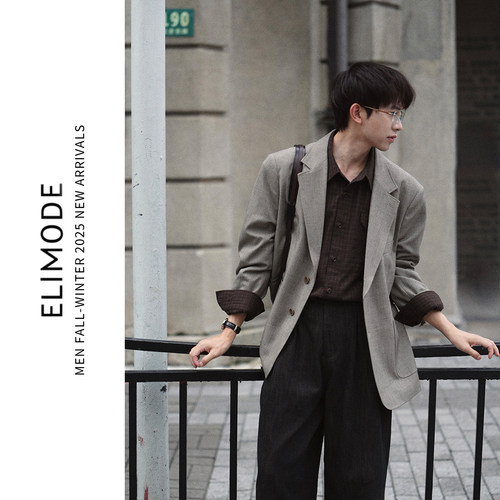 ELI羊毛混纺平驳领老钱休闲西服
