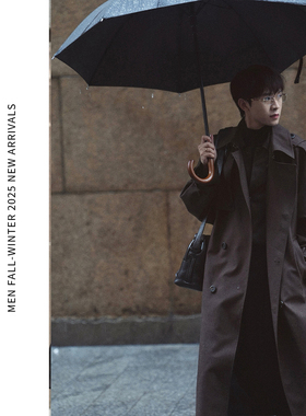 ELI【伦敦雨夜】轻奢华达呢防水廓形羊毛混纺斜纹长款风衣外套秋