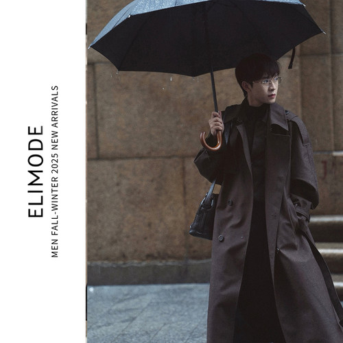 ELI【伦敦雨夜】轻奢华达呢防水廓形羊毛混纺斜纹长款风衣外套春