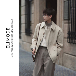 ELI 老钱风双门襟不对称设计棉麻休闲宽松夹克外套秋 米兰游记