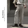 Eli【白沙】老钱风法国雨露麻混纺夏季薄款透气休闲双褶直筒西裤