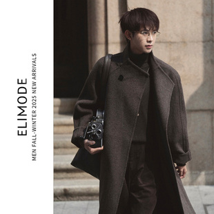 100%绵羊毛檀木棕设计感立领毛呢廓形大衣冬季 rain 男 The ELI