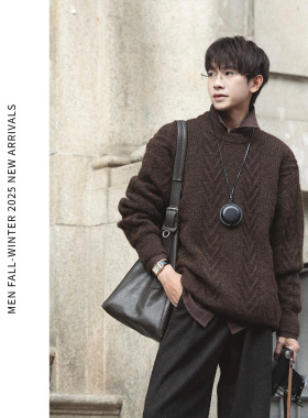 ELI【盐烤可可】绵羊毛加厚绞花圆领针织毛衣重磅内搭羊毛衫秋冬