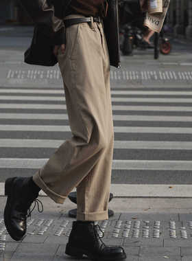 Eli【旧街光影】复古新疆棉水洗斜纹垂坠感松弛简约休闲男直筒裤