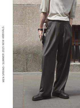 Eli【松露】羊毛亚麻混纺夏季透气免烫老钱风直筒西裤休闲长裤