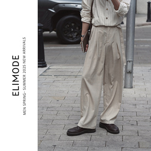 休闲长裤 Eli 夏季 澳洲精纺可机洗羊毛老钱风白色直筒西裤 薄雾