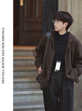 ELI【罗弗敦】羊毛混纺复古美拉德学院风连帽开衫针织衫毛衣外套