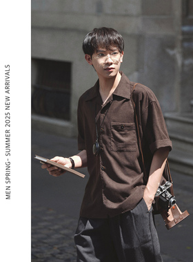 ELI【束河】天丝木棉混纺夏季亲肤凉感老钱风男短袖衬衫免烫衬衣