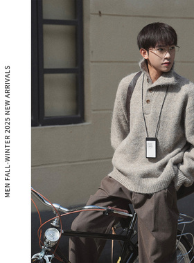 ELI【阿尔卑斯】秋冬羊毛混纺牛骨扣半开领松弛感套头针织毛衣