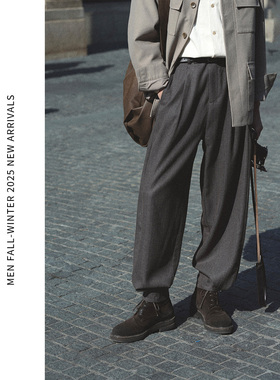 ELI【漫野】人字纹肌理感抗皱免烫直筒弯刀束脚裤通勤休闲长裤春