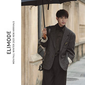 ELI 电影感休闲毛呢西服外套冬 款 黑键 真丝羊毛混纺粗花呢猎装