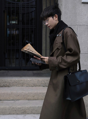 Eli 【柏林信签】复古插肩斜纹立体廓形翻领设计感中长款男风衣