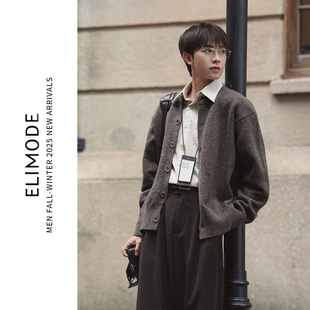 毛衣针织衫 100%羊毛花纱牛骨扣复古学院开衫 外套秋冬 禾木 ELI