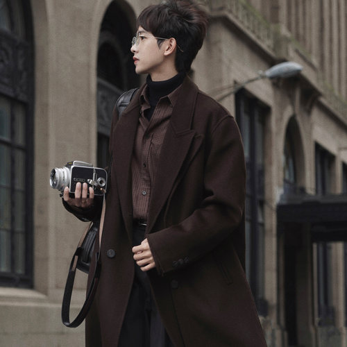 戗驳双领羊毛双面尼大衣