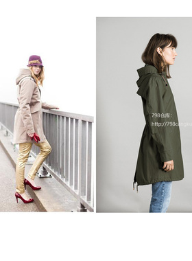 798~特推稀货城市功能防风防水休闲风衣连帽中长款女款2A8053