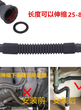 厨房洗菜盆双螺纹连接下水管配件水池双头螺母排水管水槽双槽软管