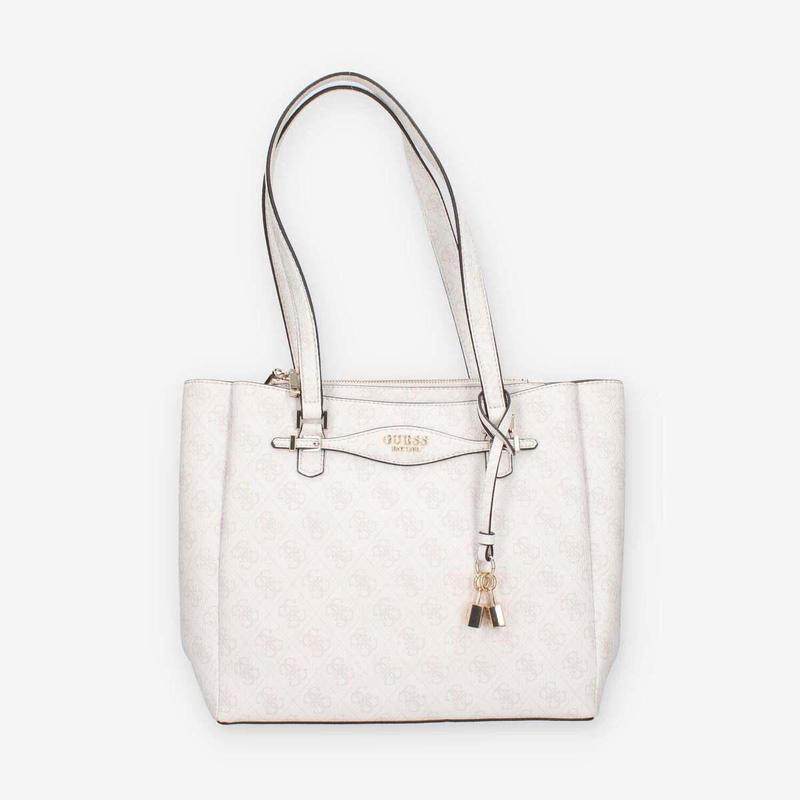代购GUESS女士托特包大容量可调节肩带拉链闭合配饰挂件白色,箱包皮具/热销女包/男包,手拿包,淘宝优惠券,粉丝福利购,淘宝优惠卷