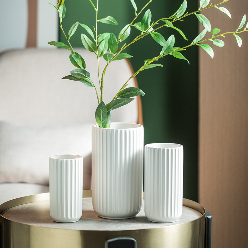 欧式条纹高级感直筒简约玫瑰花瓶