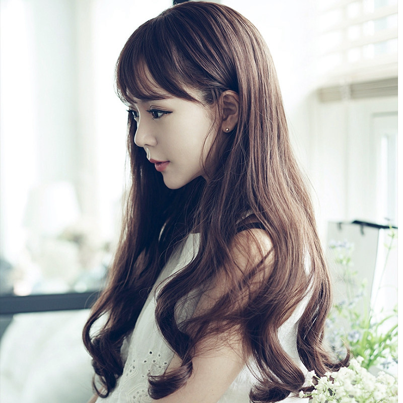 韩式假发女长卷发大波浪空气刘海长发网红圆脸真发蓬松逼真全头套