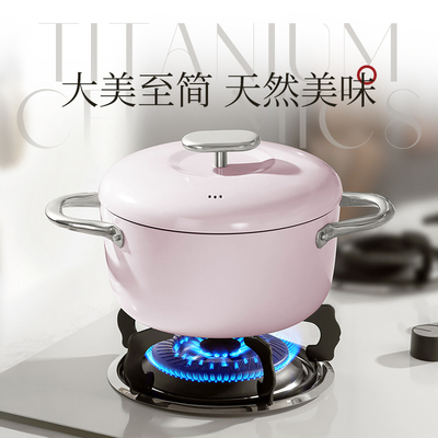 德世朗钛陶瓷不粘汤锅22cm加深家用大容量炖锅电磁炉燃气通用