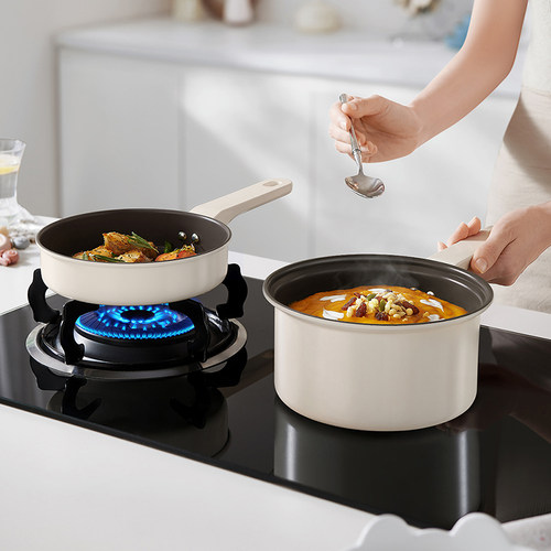 【开卡专享】德世朗煎锅奶锅两件套家用煎煮一体不粘锅辅食多功能