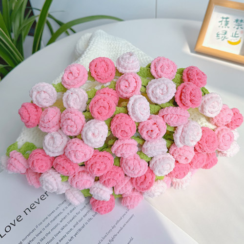 丝绒玫瑰花束毯子手工编织diy材料包毛线钩织花朵毛毯钩针礼物