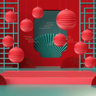新年装饰红色灯笼挂件舞台布置橱窗背景商场店铺春节吊顶装饰场景